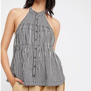 Free People Take It Easy Black and White Gingham Halter Top Size Small